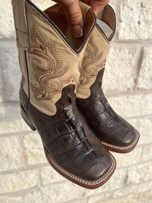 KIDS CAIMAN PRINT | BROWN SQUARE TOE BOOTS