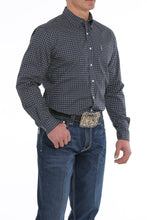 Load image into Gallery viewer, MENS NAVY, WHITE AND SAGE GEOMETRIC PRINT BUTTON-DOWN WESTERN SHIRT MTW1343101
