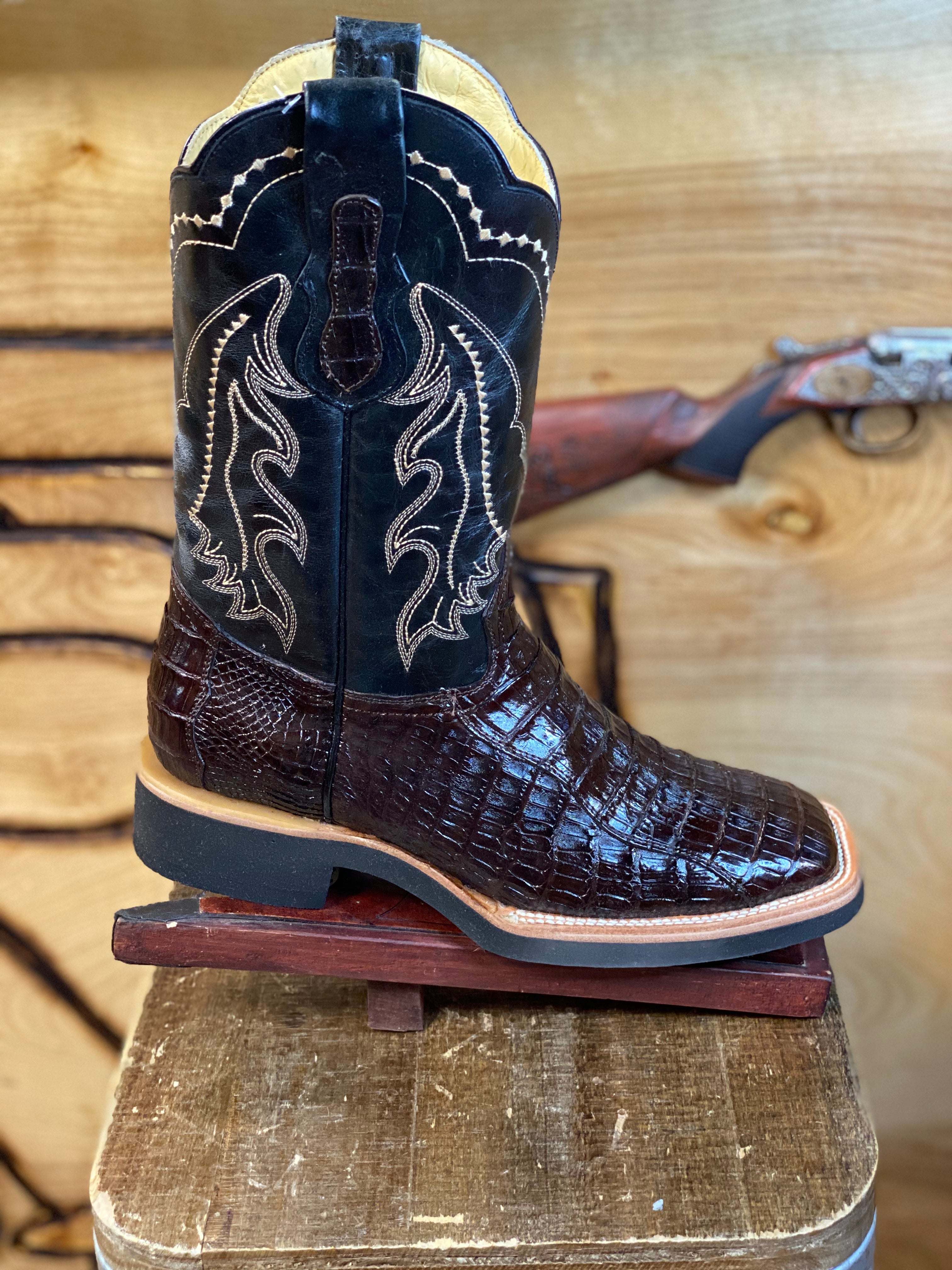 BR BOOTS : SQUARE TOE CAIMAN BELLY PU TABACO