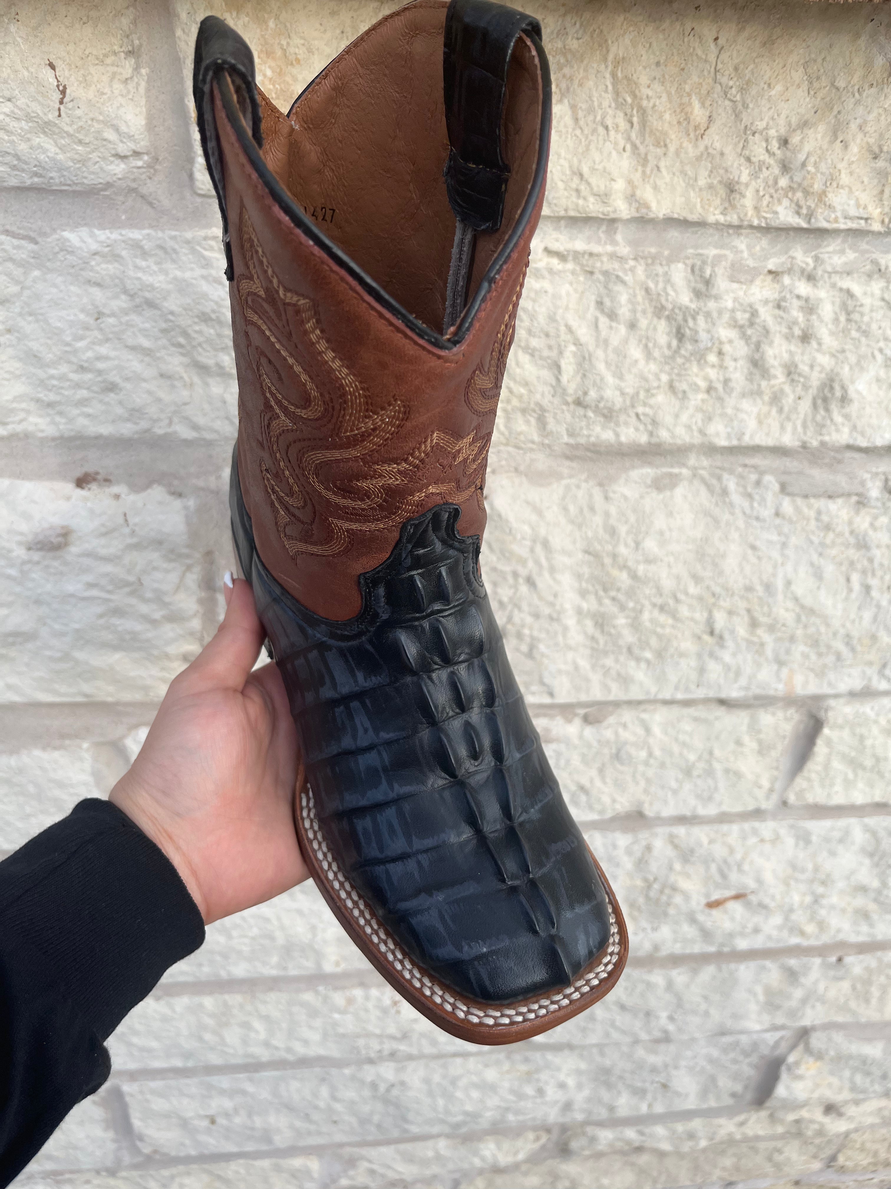 KIDS CAIMAN  PRINT | BLACK SQUARE TOE KIDS BOOTS