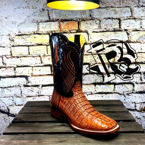 ORIGNAL -CAIMAN TAIL COGNAC | MEN WESTERN SQUARE TOE BOOTS