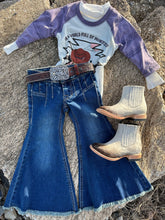Load image into Gallery viewer, Girls dark detail button bell jeans medium wash | RRGD7PR0S4