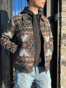 “ Nicholas “ | Hooey MENS bomber jacket tan/brown Aztec pattern | HJ090BRAZ