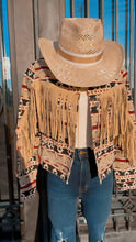 Load image into Gallery viewer, AZTEC PRINT FRINGE DENIM JACKET | RRWD92RZQB