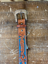 Load image into Gallery viewer, TWISTED X BELT | TOOLED LEATHER WITH TURQUOISE X-1037
