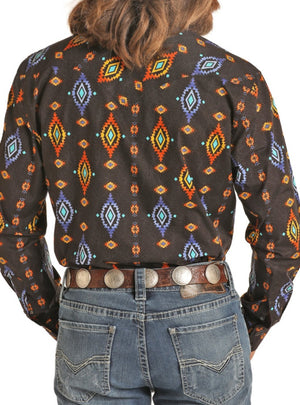 “ Bryson “ | Aztec Poplin Print Long Sleeve Snap Shirt B2S4079