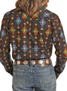 “ Bryson “ | Aztec Poplin Print Long Sleeve Snap Shirt B2S4079