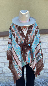 WOMENS PONCHO WITH BELT TAUPE ROCK & ROLL |RRWT95R04T