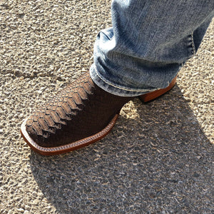ORIGNAL -PYTHON | MATTE BROWN SQUARE TOE MEN WESTERN BOOTS