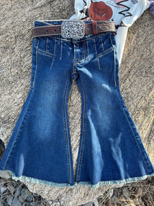 Girls dark detail button bell jeans medium wash | RRGD7PR0S4