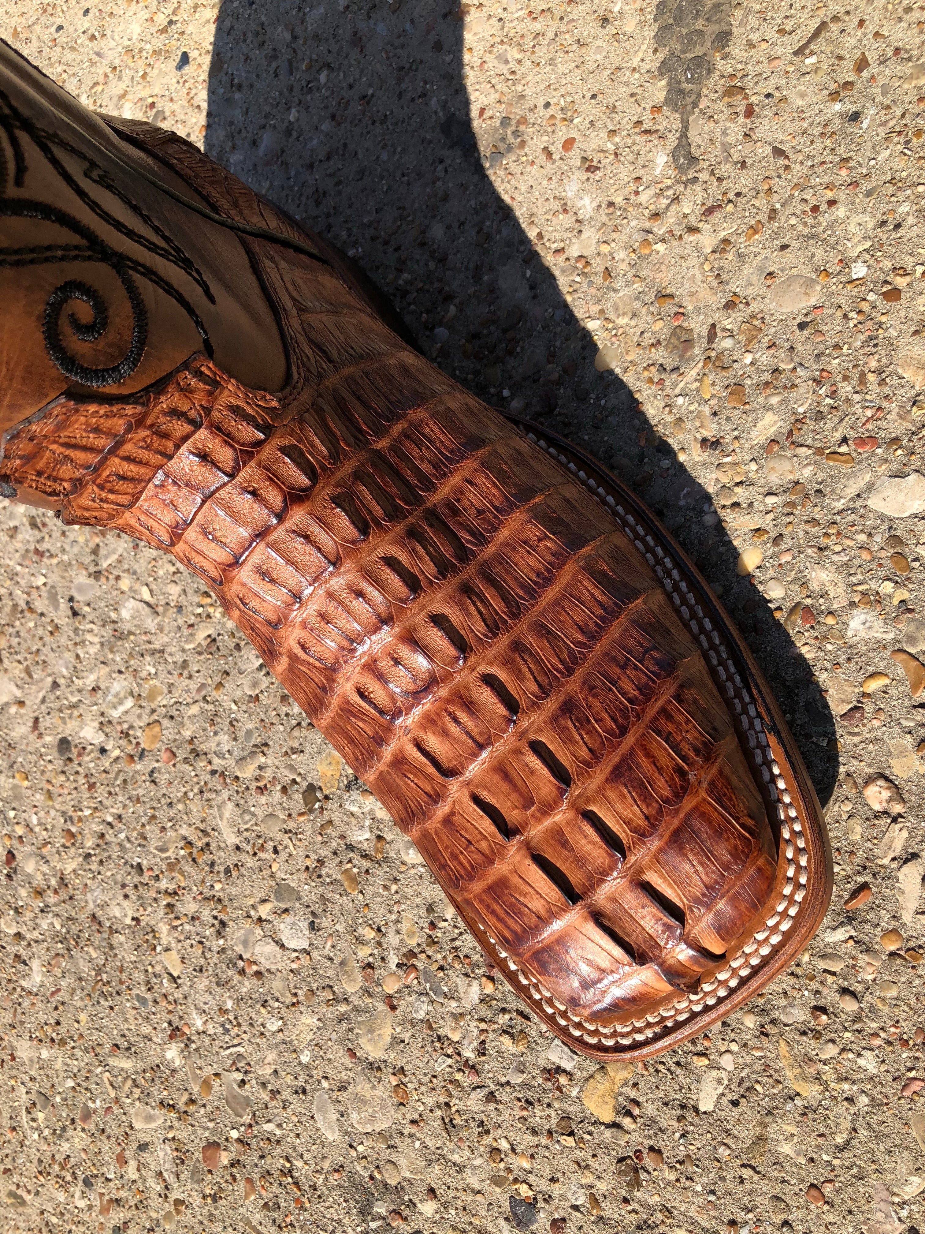 CAIMAN TAIL ORIGNAL | TAN SQUARE TOE MEN SQUARE TOE BOOTS