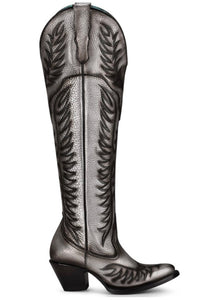 Women Corral Boots | Matte Silver Black Stitched A4213