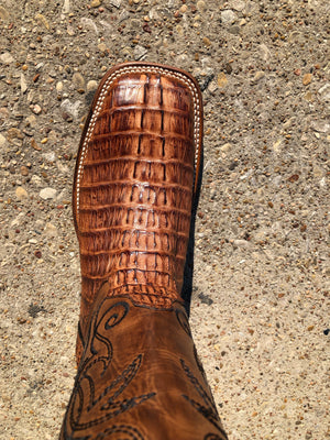 CAIMAN TAIL ORIGNAL | TAN SQUARE TOE MEN SQUARE TOE BOOTS