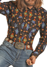 Load image into Gallery viewer, “ Bryson “ | Aztec Poplin Print Long Sleeve Snap Shirt B2S4079