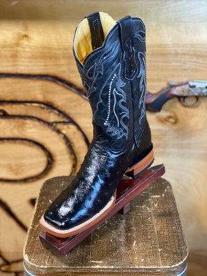 Original -Ostrich Boots | Black Men Western Square Toe Boots Arango
