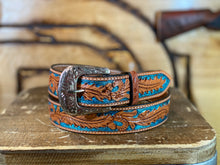 Load image into Gallery viewer, TWISTED X BELT | TOOLED LEATHER WITH TURQUOISE X-1037