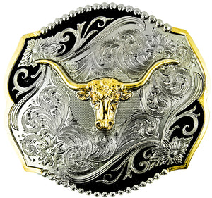 Longhorn Engraved 2 Tone Buckle by Taylor Brand TBB4000LH