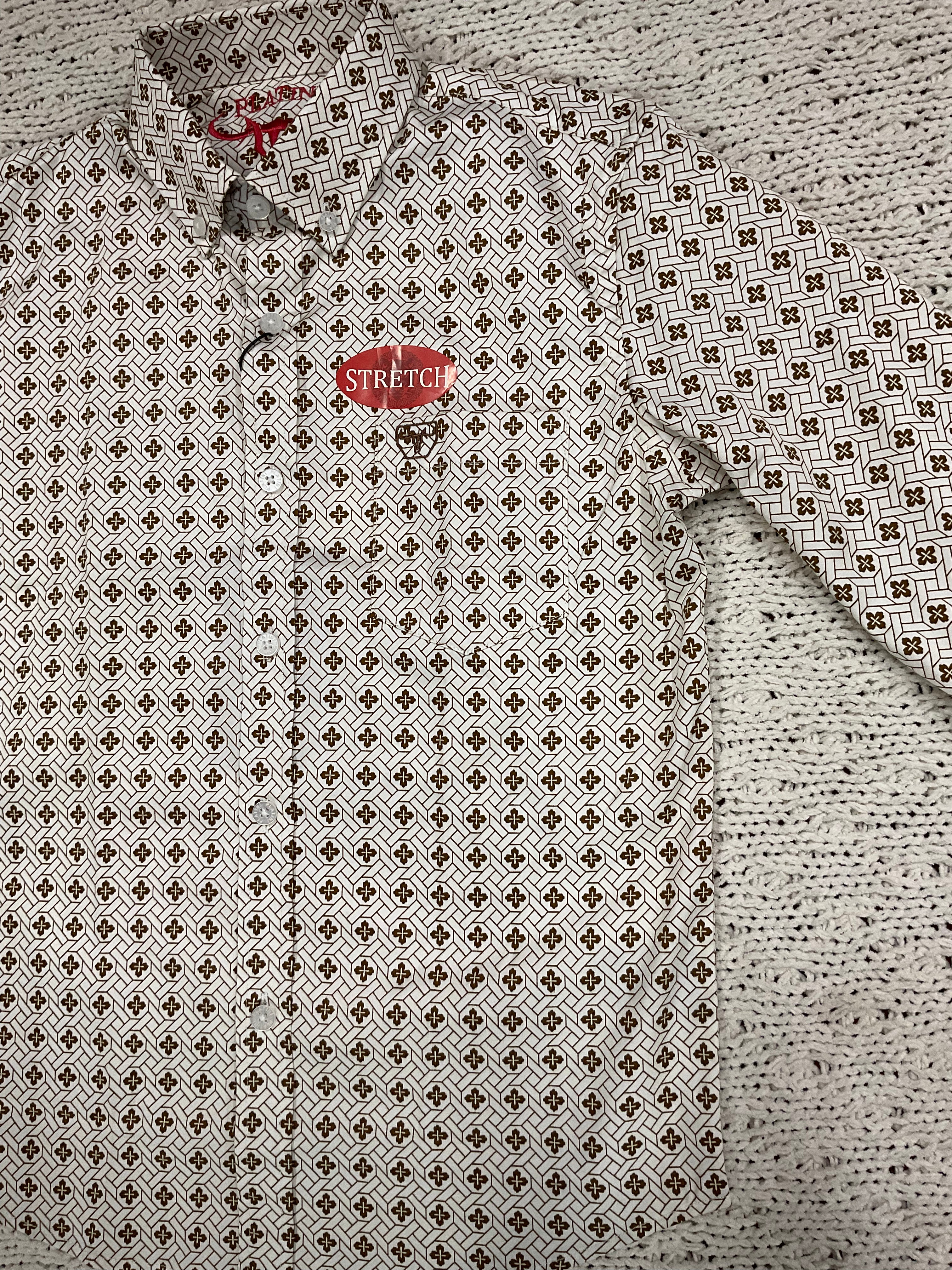 Kid's Cotton Brown Monogram Digital Print Dress Shirt | CWK8915