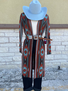 WOMEN AZTEC SWEATER DUSTER RUST  |RRWT95R04N