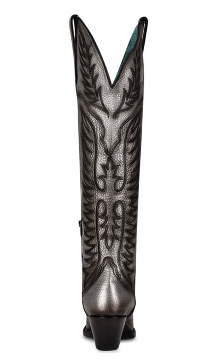 Women Corral Boots | Matte Silver Black Stitched A4213