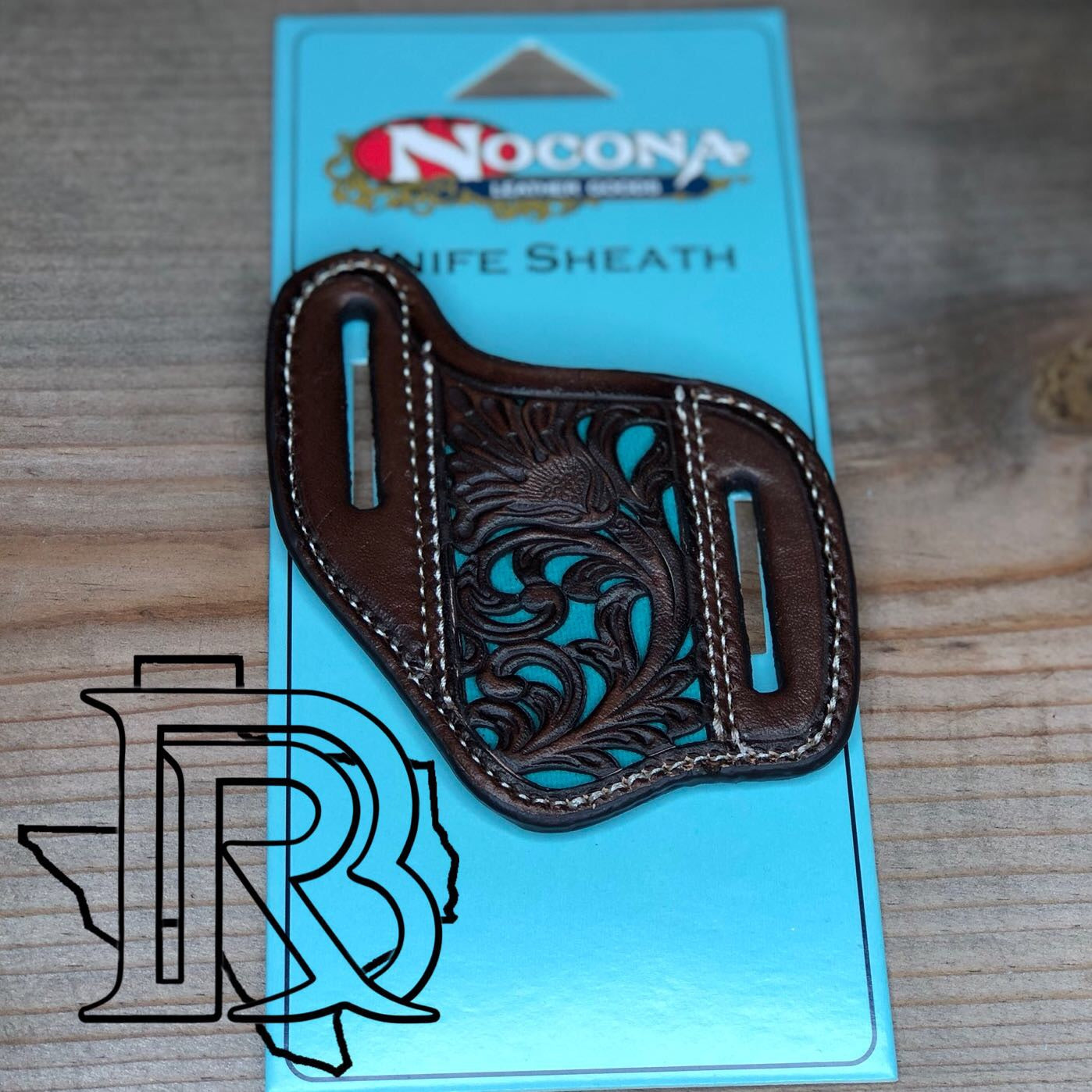 NACONA: KNIFE SHEATH BROWN TURQUOISE