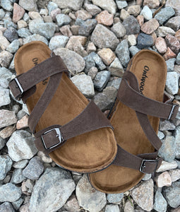 BROWN CROCODILE SANDALS -BIRK