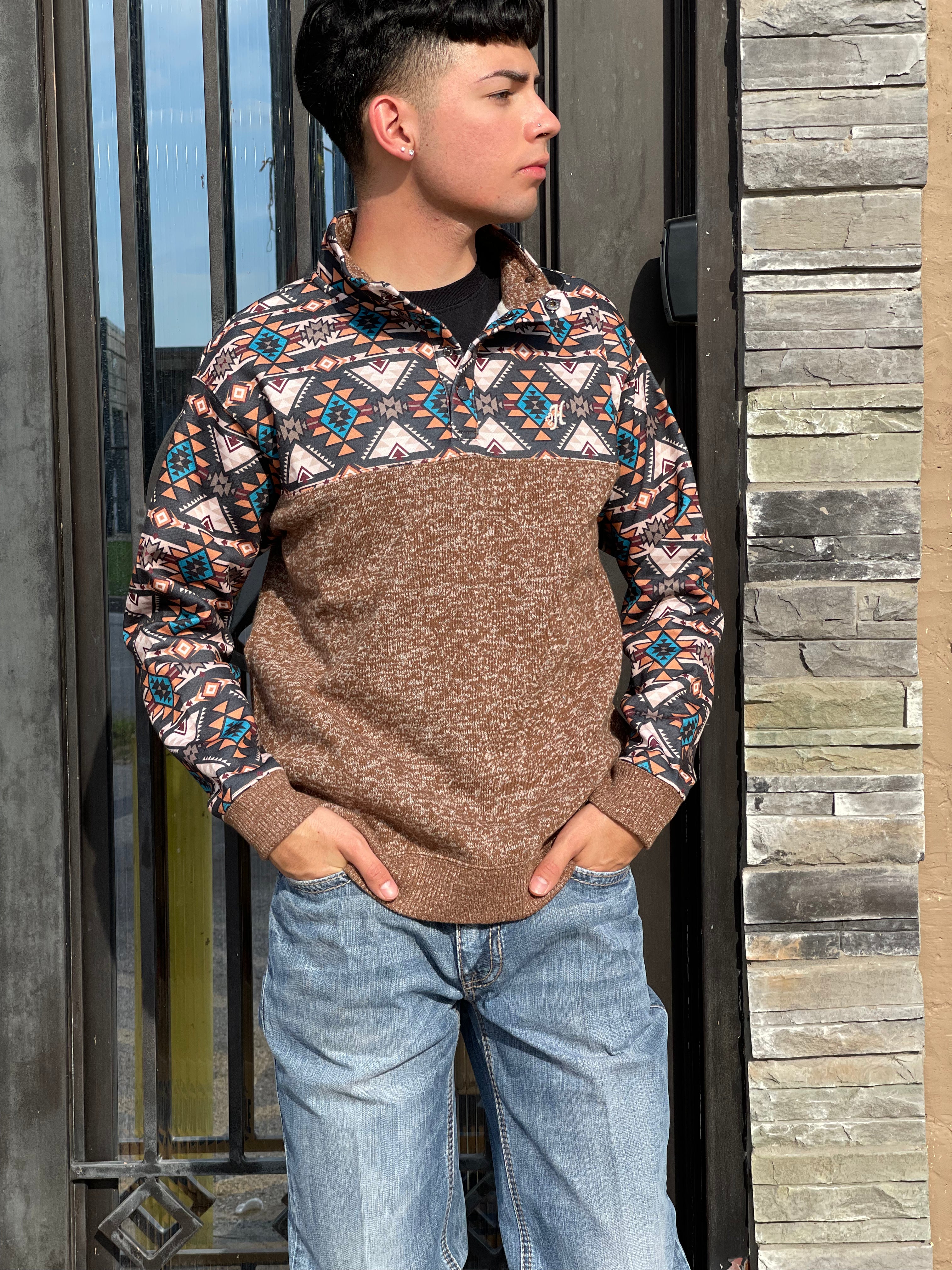 Stevie Grey Blue Aztec Pullover