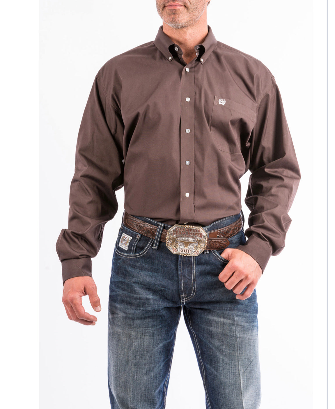 CINCH MENS LONG SLEEVE SHIRT SOLID - BROWN MTW1104236