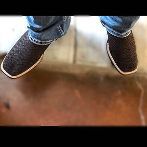 ORIGNAL -PYTHON | MATTE BROWN SQUARE TOE MEN WESTERN BOOTS