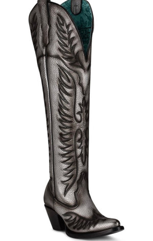 Women Corral Boots | Matte Silver Black Stitched A4213