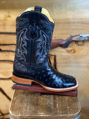 Original -Ostrich Boots | Black Men Western Square Toe Boots Arango