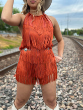 Load image into Gallery viewer, Lia rust fringe romper