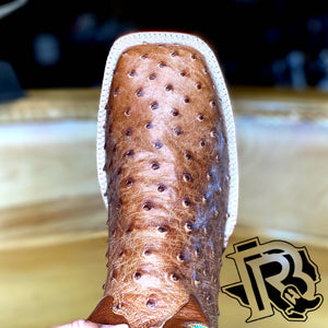 OSTRICH COGNAC ORIGNAL | JUSTIN BOOTS MEN SQUARE TOE WESTERN BOOTS