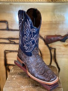 TOOLED LEATHER PRINT | BROWN MEN SQUARE TOE WESTERN COWBOY BOOTS