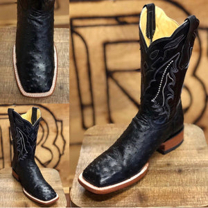 Original -Ostrich Boots | Black Men Western Square Toe Boots Arango