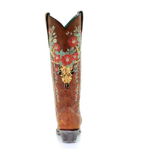 Corral Women's Deer Skull & Floral Embroidery Cowgirl Boots A3620