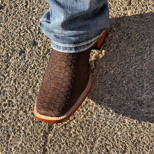 ORIGNAL -PYTHON | MATTE BROWN SQUARE TOE MEN WESTERN BOOTS