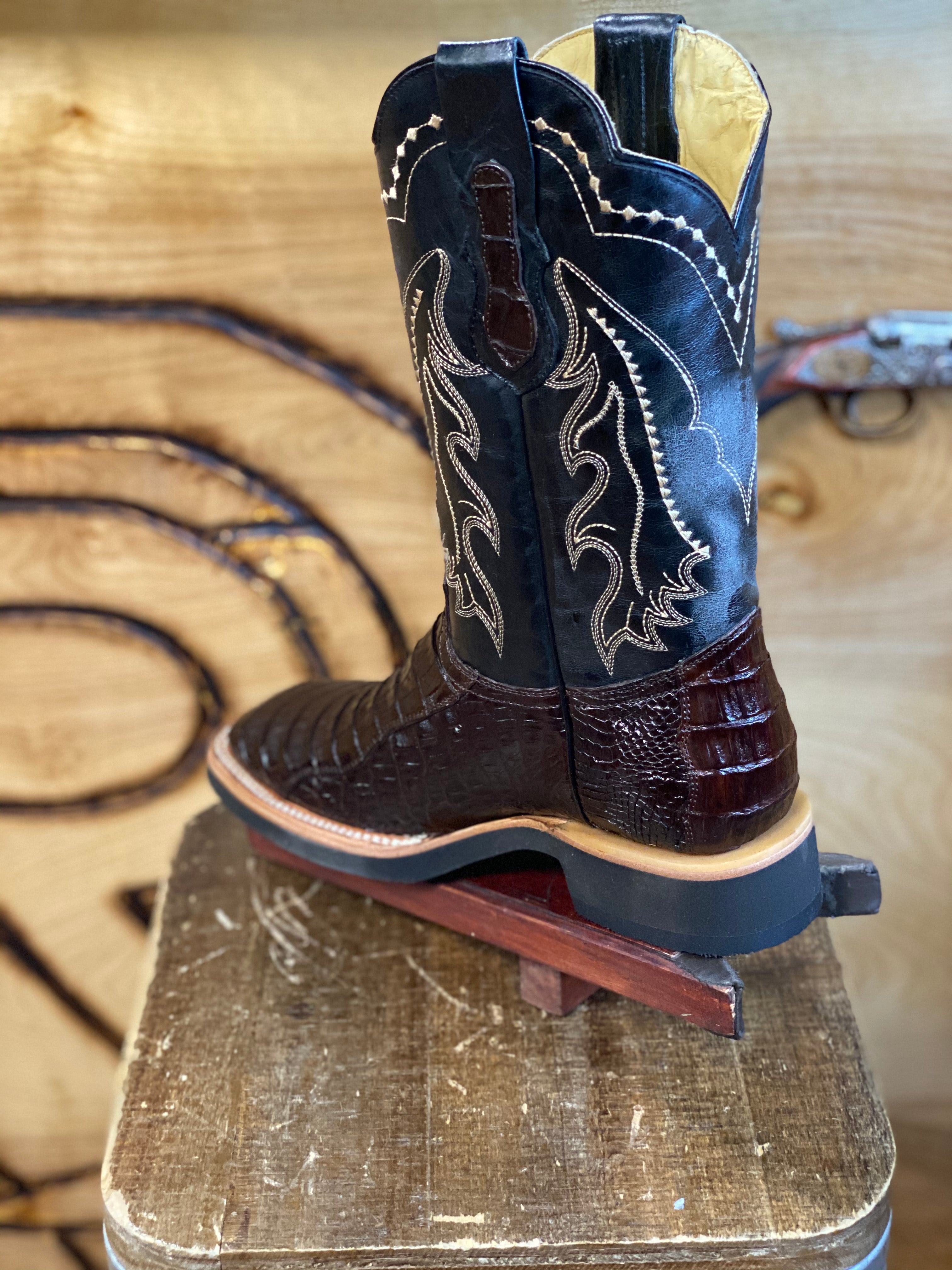 BR BOOTS : SQUARE TOE CAIMAN BELLY PU TABACO
