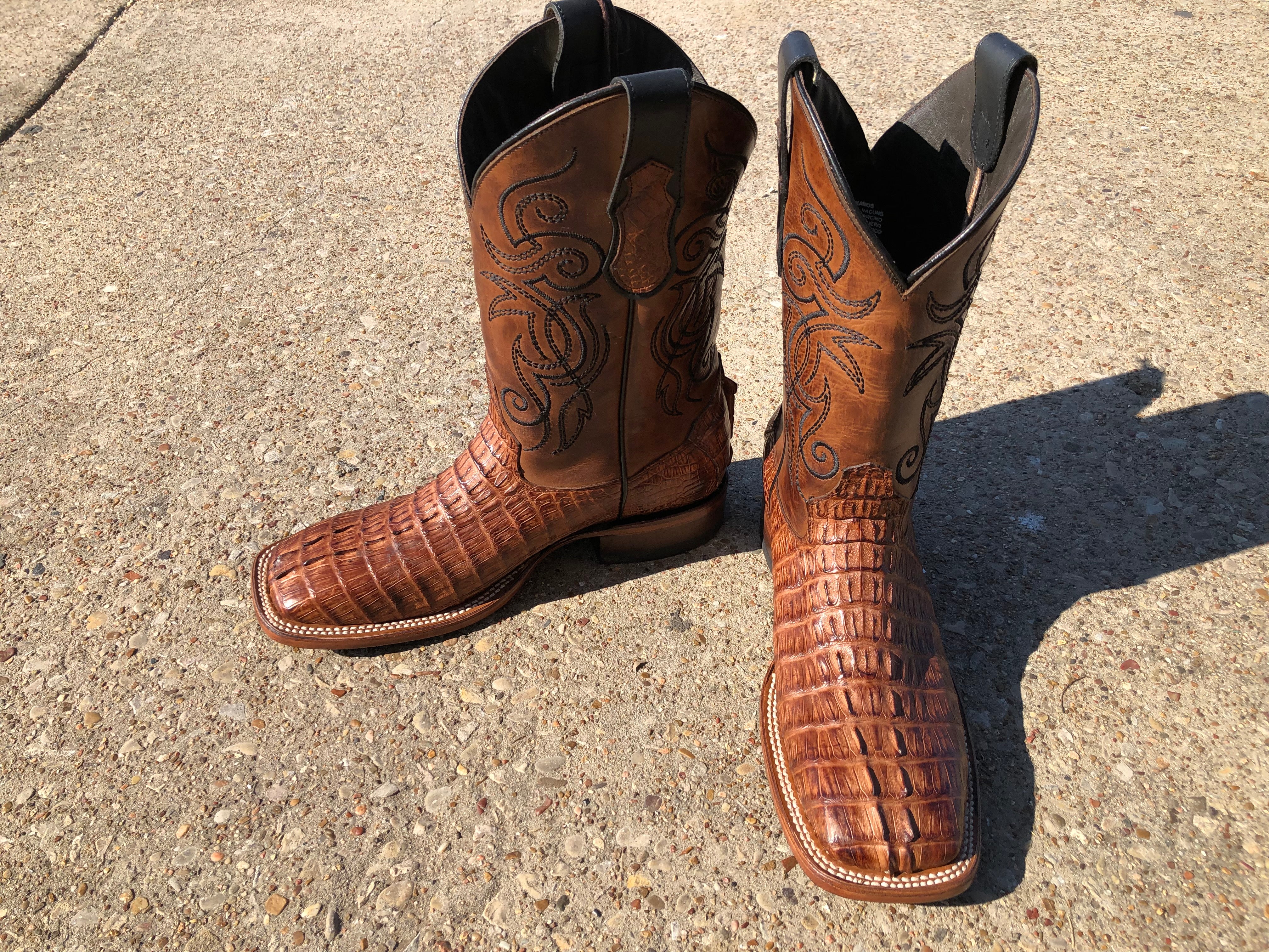 CAIMAN TAIL ORIGNAL | TAN SQUARE TOE MEN SQUARE TOE BOOTS