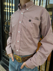 MENS long sleeve printed burgundy shirt | MTW1105530
