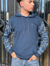 Load image into Gallery viewer, “ Rex “|  SUMMIT HOOEY MENS NAVY HOODY WITH BLUE AZTEC SLEEEVE HH1191NVAZ