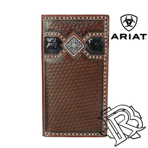 ARIAT Rodeo Wallet  Basket Stamp Design  Scalloped Ostrich Print Inlay A3513267