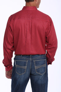 MENS RED AND NAVY GEOMETRIC PRINT BUTTON-DOWN WESTERN SHIRT MTW1104887