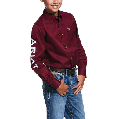 ARIAT KIDS SHIRT | BURGUNDY WITH ARIAT ON SLEEVES