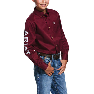 ARIAT KIDS SHIRT | BURGUNDY WITH ARIAT ON SLEEVES