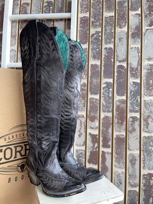 Women's Corral Boots | Matte Black with Rustic Finish E1506