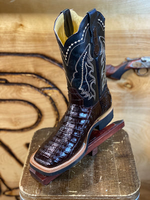 BR BOOTS : SQUARE TOE CAIMAN BELLY PU TABACO