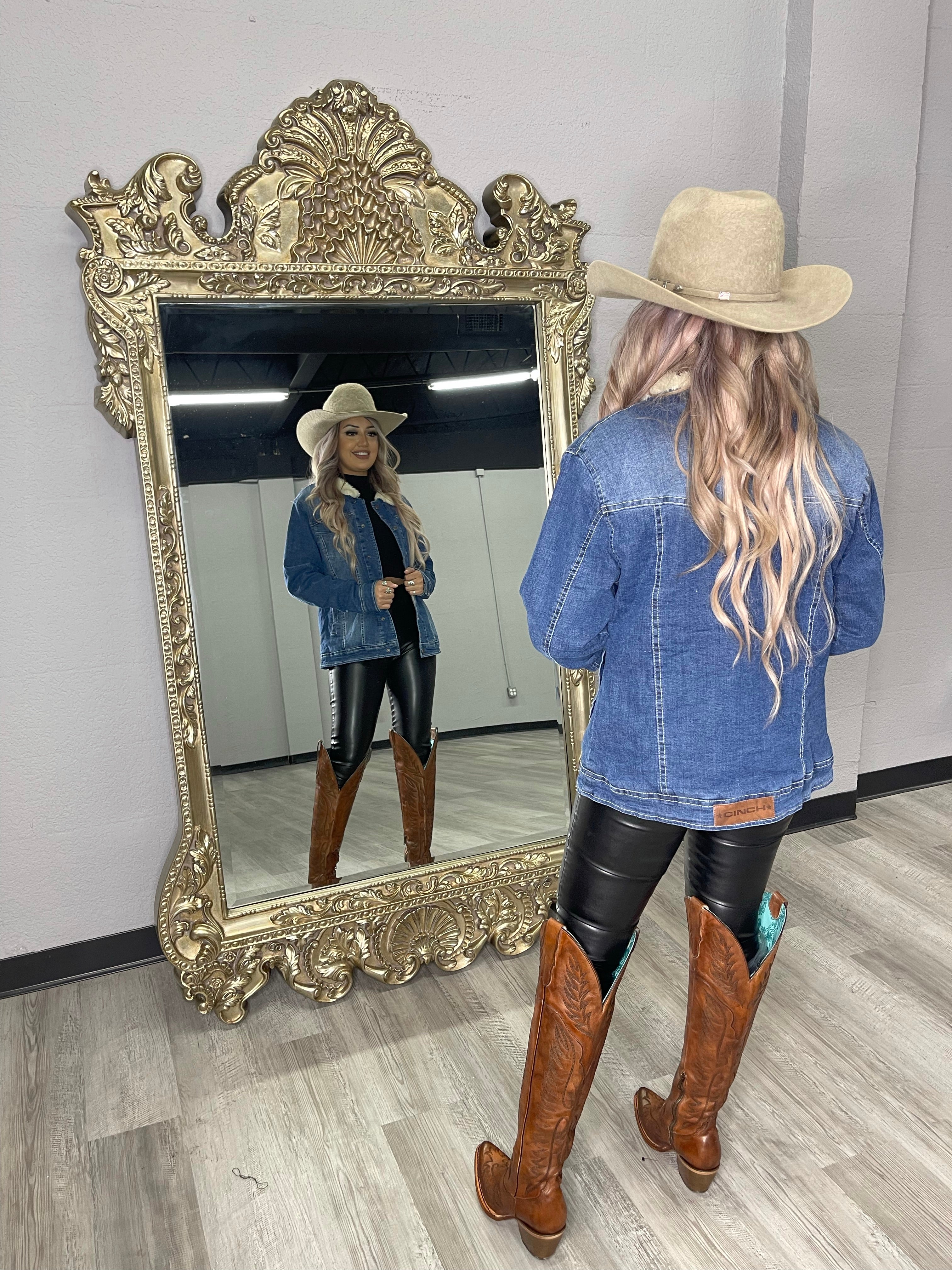CINCH LADIES JACKET | DENIM TRUCKER SHERPA JACKET  - MAJ9878002