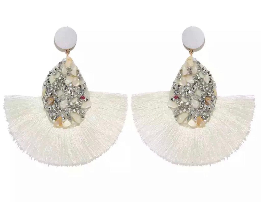 White fringe earrings