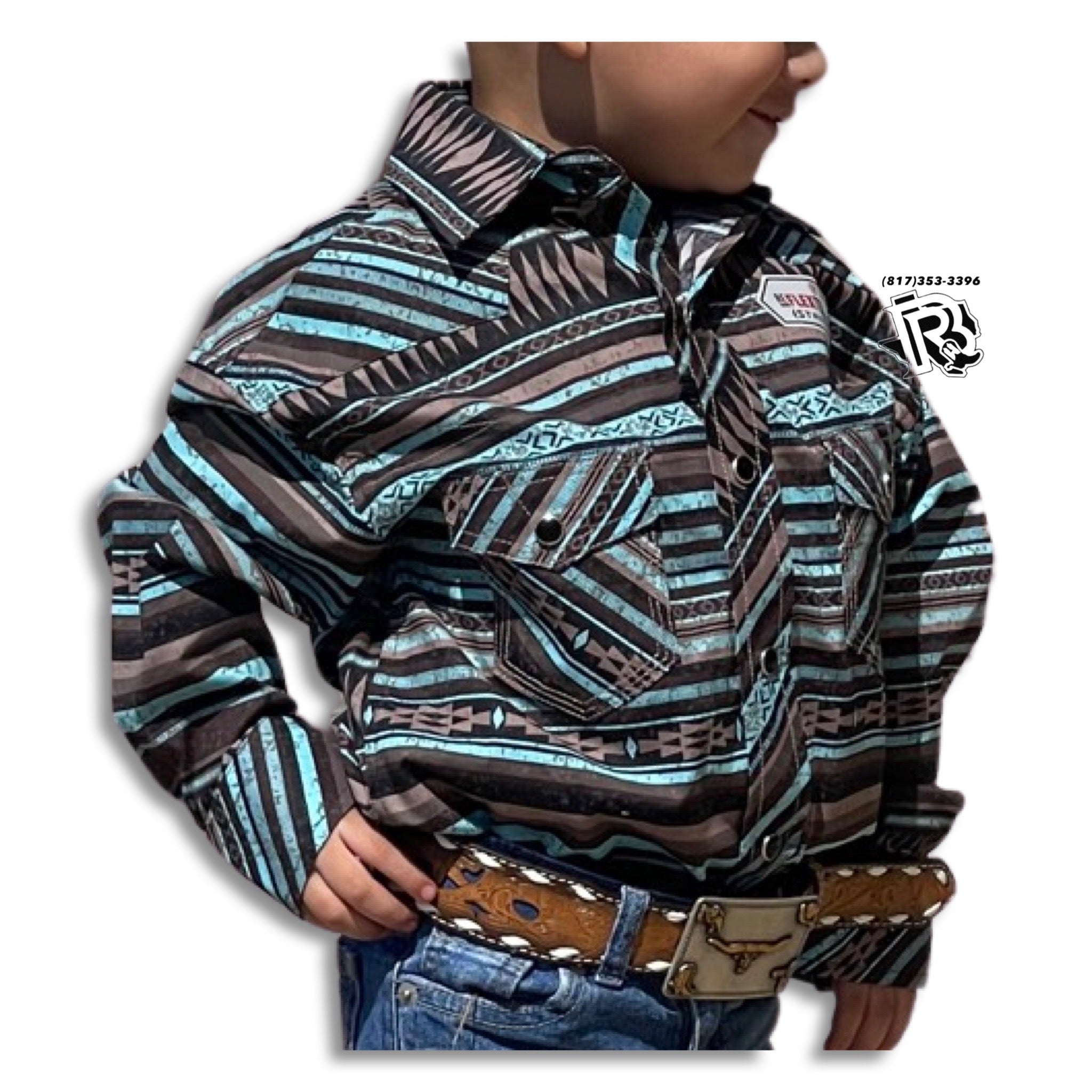 “ Austin “ | BOYS AZTEC STRIPE POPLIN PRINT TEAL ROCK & ROLL SHIRT |RRBSOSRZ17